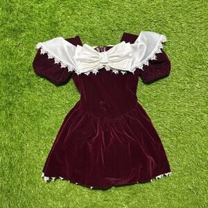 Merry Girl Party Dress Kids Size 4 Red Velvet White